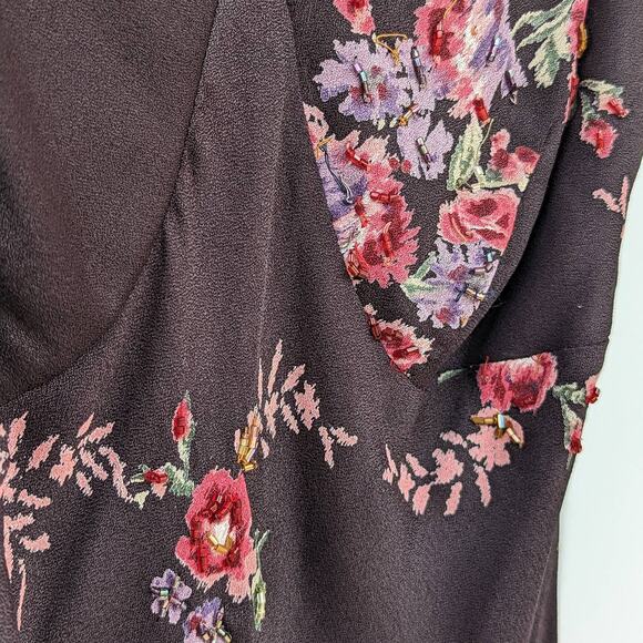 Vintage Tracy Reese Floral Beaded Slip Dress Womens Medium Knee Length Night Out - Picture 5 of 8